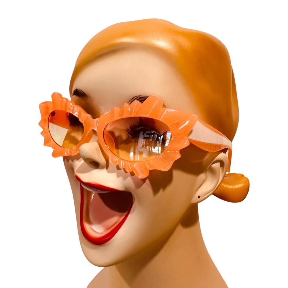 Ice Queen Jagged Tangerine orange Cat Eye pop art Sunglasses - Picture 2 of 6